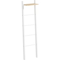 HOMCOM Scaletta portasciugamani con ripiano superiore e 4 aste Portasciugamani da appoggiare alla parete 43x20x151 cm Bianco e Rovere Aosom Italy