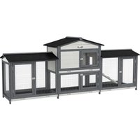 PawHut Clapier pour petits animaux avec enclos incl. rampe, toit en asphalte, sapin, gris