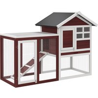 PawHut 122 Wooden Rabbit Hutch Bunny Cage with Waterproof Asphalt Roof, Fun Outdoor Run, Removable Tray and Ramp, Brown