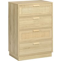 HOMCOM Commode design bohème en rotin avec 4 tiroirs, meuble de rangement pour le salon, le cou