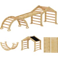AIYAPLAY Struttura da arrampicata indoor 9-in-1, rampa, scivolo, scala, lavagna, per bambini piccoli, legno Aosom Italy