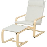 HOMCOM Fauteuil avec Repose-pieds Fauteuil de Lecture Dossier Haut Appui-tête Amovible Pieds en Bois et Revêtement Style Lin Crème