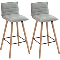 HOMCOM 2er-Set Barhocker, Barstühle, gepolsterte Sitzfläche 76,5H cm, Rückenlehne & Fußstütze, Buchenholzbeine, Leinenoptik-Stoff, Küchen- & Tresenhocker, Grau Aosom