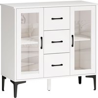 HOMCOM Modern sideboard with soft-close doors, buffet cabinet with 3 drawers, 2 glass doors, adjustable shelves, MDF, white | Aosom Ireland