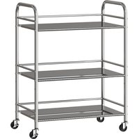 HOMCOM 3 Tier Stainless Steel Kitchen Storage Trolley with Adjustable Shelf - Silver | Aosom Ireland