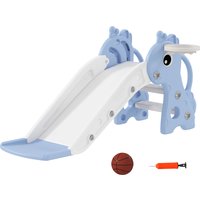 AIYAPLAY 3 in 1 Kids Slide with Climber, Basketball Hoop and Ball, Giraffe Shape Climber Slide for Indoor Kids Age 1-3, Blue | Aosom Ireland