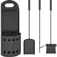 Outsunny 4 Pieces Fireplace Companion Set, Metal Fireplace Accessories Fireside Companion Set with Broom, Shovel, Poker, Bucket, Black | Aosom Ireland