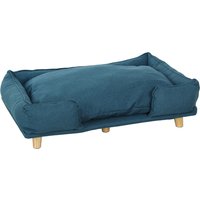 PawHut Dog sofa, pet sofa, pet bed, removable & washable cushion, Natural+ Dark Blue | Aosom Ireland