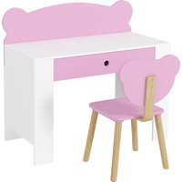 AIYAPLAY Desk set for children, work table and chair with bear shape, drawer, for writing and crafting, 3-8 years, Pink | Aosom Ireland