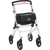 HOMCOM Folding Upright Rollator Walker with Lightweight Walking Frame, Storage Bag, Tray, Dual Brakes, Adjustable Handle Height, Mobility Aid Rolling 4 Wheeled Walker for Seniors, White | Aosom Ireland