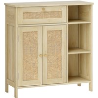 HOMCOM Sideboard, storage cabinet, 2 rattan doors, drawer, open niches, adjustable shelves, 75x30x79.5cm, natural wood | Aosom Ireland