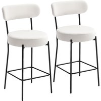 HOMCOM Set of 2 bouclé fabric bar stools, bar chairs with curved backrest, footrest, 49x52x95cm, cream | Aosom Ireland