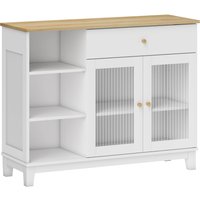 HOMCOM Sideboard with grooved tempered glass doors, drawer, 3 open compartments and adjustable shelves, white | Aosom Ireland