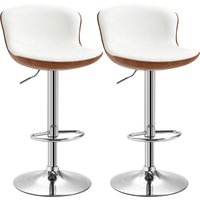 HOMCOM Set of 2 Bar Stools Contemporary Design Adjustable Seat Height 64-85 cm 360° Swivel PU Upholstery Cream Wood-Effect | Aosom Ireland