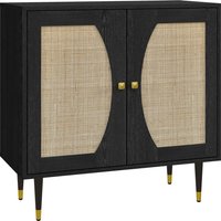 HOMCOM Bohemian kitchen sideboard storage cabinet, double doors with 2 shelves, rattan front, 80 x 38 x 79 cm, black | Aosom Ireland