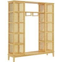 HOMCOM Bamboo wardrobe with 2 sliding doors, shelves and rail, large bedroom wardrobe, 145 x 35 x 165cm | Aosom Ireland