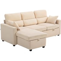 HOMCOM Adjustable sofa bed, L-shaped guest sofa with bed function, storage, cushions, for living room, guest room, Beige | Aosom Ireland