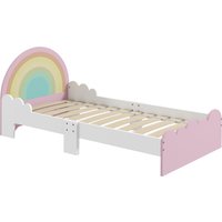 ZONEKIZ Children's Bed 3-6 Years 143 x 74 x 66 cm Rainbow Design Slatted Base Included Modern Bedroom Pink | Aosom Ireland
