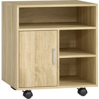HOMCOM Druckermöbel auf Rollen, Druckerständer mit offenen Fächern und Tür, für Büro, Zuhause, Arbeitszimmer, 60x50x65,5 cm, Natur Aosom