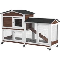 PawHut Clapier à roulettes, clapier pour lapins nains, enclos de sortie, toit en asphalte, maison pour petits animaux, enclos pour lapins nains, bois, acier, gris