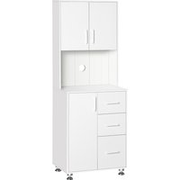 HOMCOM Modern Kitchen Cupboard with Storage Cabinet Hutch ,2 Cabinets, 3 Drawers and Open Countertop, White | Aosom Ireland