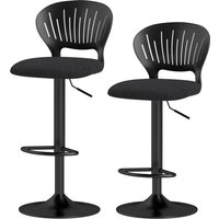 HOMCOM Lot de 2 Tabourets de Bar Respirants en Tissu Effet Lin et Métal avec Repose-pieds, 40.5x43x84-105 cm, Noir