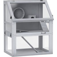 Wooden Hamster Cage Detachable 32cm Deep Bottom Hut Seesaw Exercise Wheel Ramp 60 x 40 x 75cm Light Grey