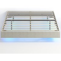 HOMCOM schwebendes Bettgestell 140 x 190 cm mit LED-Beleuchtung, gepolstertes Doppelbett in Leinenoptik, Lattenrost aus Holz, Stauraum und Fernbedienung, geräuscharm, einfache Montage, Beige Aosom
