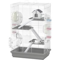 PawHut Cage pour hamsters 4 niveaux et 16 tunnels avec maisonnette, rampe et accessoires, en métal et plastique, 47x30x70 cm, Gris