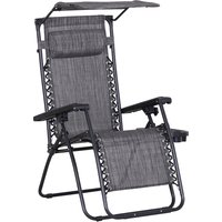 Outsunny Zero Gravity Chair, Folding Deck Chair with Cup Holder and Sunshade, Reclining Patio Sun Lounger, Grey | Aosom Ireland