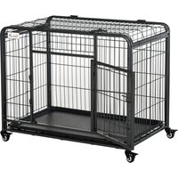 PawHut Kennel per Cani Pieghevole a Doppia Porta con Blocco, 4 Ruote con Freno e Fondo Rimovibile, 94x58x69.5 cm, Grigio Aosom Italy