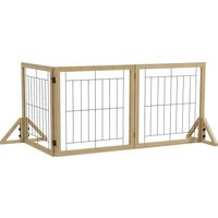 PawHut Barrière pour Chien Pliable avec 3 Panneaux et Pieds Triangulaires, 210x70 cm, Bois Naturel