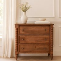 Solid Mango Wood Spindle Chest with 3 Drawers and Turned Spindle Legs, Bedside Cabinet with Ample Storage, 35L x 80W x 80H cm, Brown Aosom UK