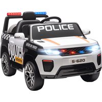 AIYAPLAY Kinder-Polizeiauto Elektro, 12V Batteriefahrzeug, mit Doppelmotor, 2,4 G Fernbedienung, 4-Rad-Federung, Sirene, LED-Scheinwerfer, USB-Anschluss, Bluetooth und Musik, Weiß Aosom