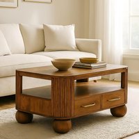Solid Mango Wood Coffee Table 2 Smooth gliding Drawers Tea Table Shelf Organised Storage x 85W x cm Aosom