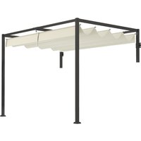 Outsunny Pergola Gazebo 3x2 m avec toit rétractable et orifices de drainage en acier et polyester, Crème