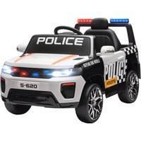 AIYAPLAY Voiture Électrique Enfant Police avec Télécommande Moteur Double Sirène Suspension 4 Roues et Phares Blanc