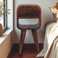 Solid Mango Wood Nightstand, Drawer & Open Shelf, Mini Bedside Table for Bedroom, 20L x 20W x 40H cm, Brown Aosom UK