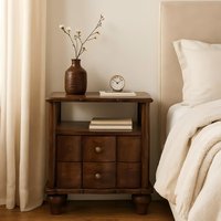 Solid Mango Wood Bedside Table with Smooth-Gliding Drawers and Ample Storage, Bedside Cabinet with Open Shelf, 40L x 55W x 63H cm, Brown Aosom UK