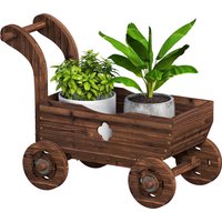 Outsunny Bac surélevé en bois, jardinière en forme de chariot avec 4 roues et poignée 68 x 38 x 52cm