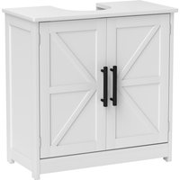 HOMCOM Unterschrank für Waschbecken, Badezimmerschrank mit 2 magnetischen Scheunentüren und verstellbaren Regalen, Badschrank unter Waschbecken, Landhausstil, 60 x 30 x 60 cm, weiß Aosom