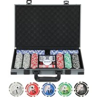 SPORTNOW 400-Piece Poker Chips Set with Lightweight ABS Case, Casino Texas Holdem Poker Set with Mat, 11.5g Numbered Poker Chips, Two Decks of Cards, Dealer, Five Dices, Grey