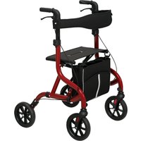 HOMCOM Deambulatore con Seduta e Schienale per Anziani Pieghevole, Altezza Regolabile, Borsa e Porta Bastone, Rosso Aosom Italy