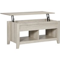 HOMCOM Lift Top Coffee Table w/ Hidden Storage Compartment Open Shelves Lift Tabletop Pop Up Centre Table for Living Room Oak Effect