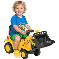 HOMCOM Porteur bulldozer pour enfants 3 ans tracteur tractopelle pelle volant avec klaxon jouet jeu de plein air plastique PP 80 x 26,5 x 39 cm jaune