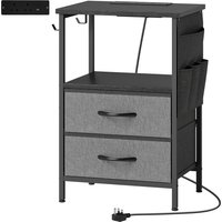 HOMCOM Bedside Table with Charging Station - Black | Aosom Ireland