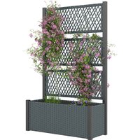 Outsunny Jardinière avec treillage en rotin Jardinière extérieure grande pour plantes grimpantes Pot avec housse Gris foncé