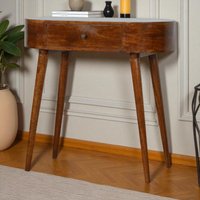 Albion Solid Mango Wood Console Table with Drawer and Stain-Based Finish, Handcrafted Desk for Bedroom, 40L x 80W x 78H cm, Brown Aosom UK
