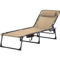 Outsunny Transat de Jardin Pliable avec Dossier Réglable sur 5 Positions et Coussin, 185x58x30cm, Beige
