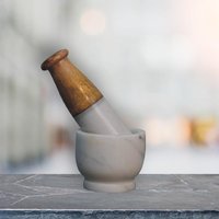 Small Marble Pestle & Mortar Set, Handmade Wooden Handle, Compact Spice Grinder for Herbs, 7 x 7 x 6 cm, Brown & White Aosom UK